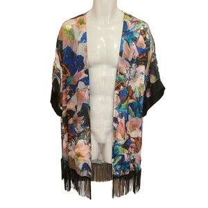 Zingara Open Swim Cover Topper Women's M Watercolor Boho Flowy Fringe Resort